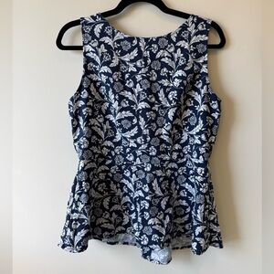 Banana Republic Navy and White Floral Peplum Blouse with zipper back